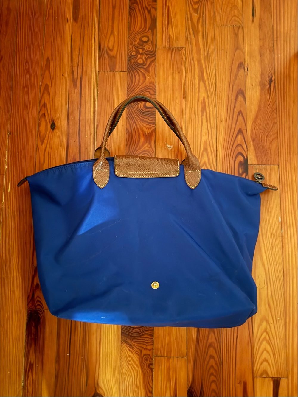 Longchamp Brown Leather Flap Tote with Navy Body - Picture 2 of 3